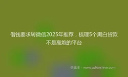 借钱要求转微信2025年推荐，梳理5个黑白贷款不是高炮的平台