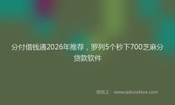 分付借钱通2026年推荐，罗列5个秒下700芝麻分贷款软件