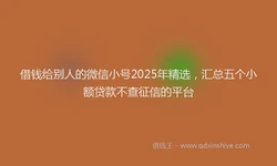 借钱给别人的微信小号2025年精选，汇总五个小额贷款不查征信的平台