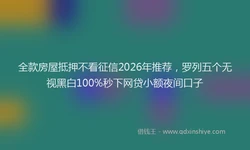 全款房屋抵押不看征信2026年推荐，罗列五个无视黑白100%秒下网贷小额夜间口子