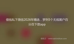 借钱私下微信2026年精选，罗列5个无视黑户百分百下款app