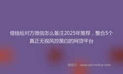 借钱给对方微信怎么备注2025年推荐，整合5个真正无视风控黑白的网贷平台