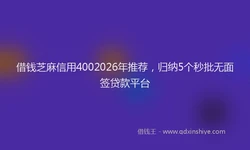借钱芝麻信用4002026年推荐，归纳5个秒批无面签贷款平台