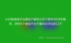 分乐购借钱平台黑花户能百分百下款吗2026年推荐，罗列5个借钱平台不看综合评估的口子