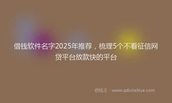 借钱软件名字2025年推荐，梳理5个不看征信网贷平台放款快的平台