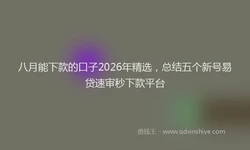 八月能下款的口子2026年精选，总结五个新号易贷速审秒下款平台