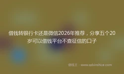 借钱转银行卡还是微信2026年推荐，分享五个20岁可以借钱平台不查征信的口子