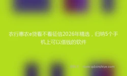 农行惠农e贷看不看征信2026年精选，归纳5个手机上可以借钱的软件