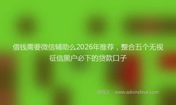 借钱需要微信辅助么2026年推荐，整合五个无视征信黑户必下的贷款口子
