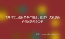 农商行怎么借钱2026年精选，概括5个无视黑白户秒过的网贷口子