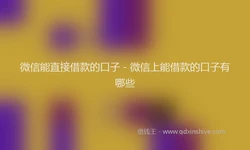 微信能直接借款的口子 - 微信上能借款的口子有哪些