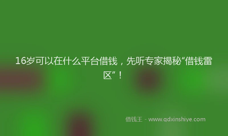 16岁可以在什么平台借钱，先听专家揭秘“借钱雷区”！