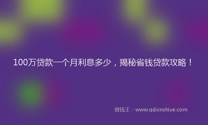 100万贷款一个月利息多少，揭秘省钱贷款攻略！