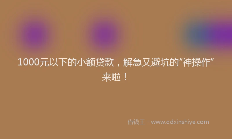 1000元以下的小额贷款，解急又避坑的“神操作”来啦！