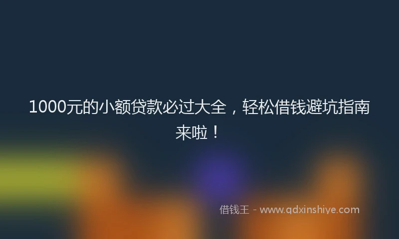 1000元的小额贷款必过大全，轻松借钱避坑指南来啦！