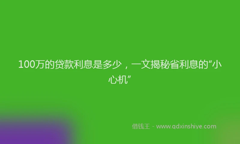 100万的贷款利息是多少，一文揭秘省利息的“小心机”