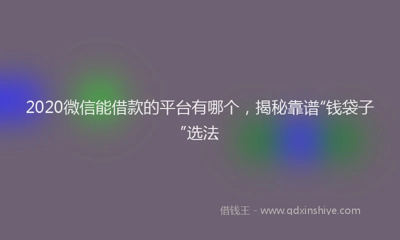 2020微信能借款的平台有哪个，揭秘靠谱“钱袋子”选法