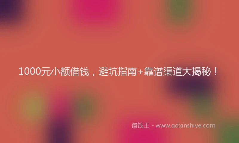 1000元小额借钱，避坑指南+靠谱渠道大揭秘！