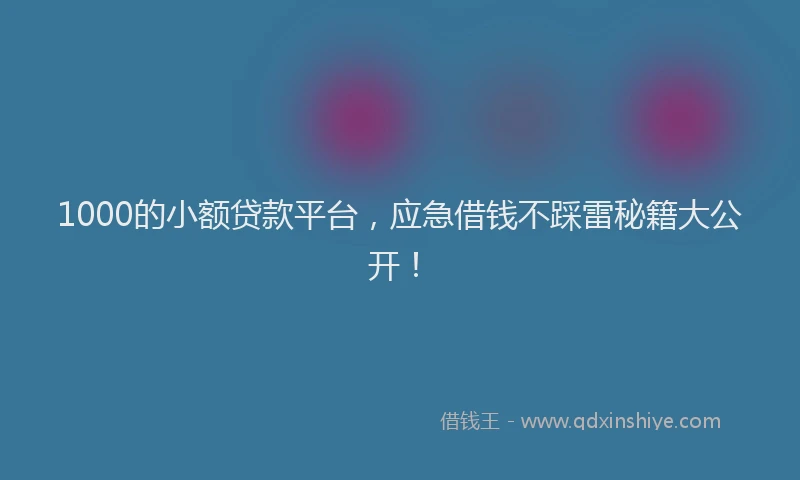 1000的小额贷款平台，应急借钱不踩雷秘籍大公开！
