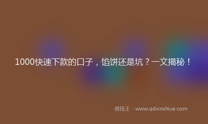 1000快速下款的口子，馅饼还是坑？一文揭秘！