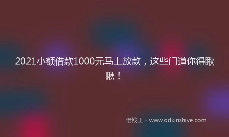 2021小额借款1000元马上放款，这些门道你得瞅瞅！