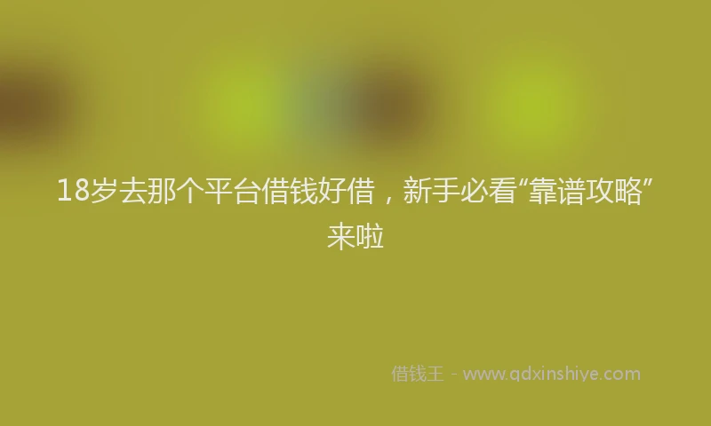18岁去那个平台借钱好借，新手必看“靠谱攻略”来啦