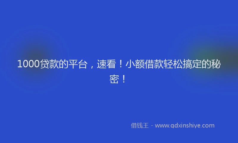 1000贷款的平台，速看！小额借款轻松搞定的秘密！