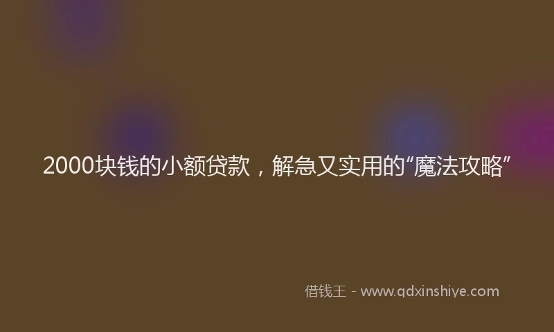 2000块钱的小额贷款，解急又实用的“魔法攻略”