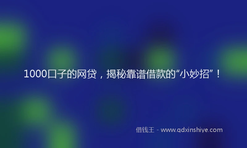 1000口子的网贷，揭秘靠谱借款的“小妙招”！