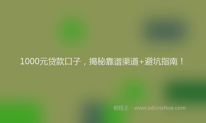 1000元贷款口子，揭秘靠谱渠道+避坑指南！
