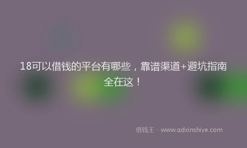 18可以借钱的平台有哪些，靠谱渠道+避坑指南全在这！