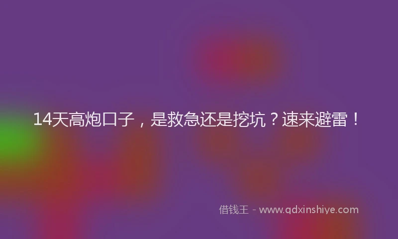 14天高炮口子，是救急还是挖坑？速来避雷！