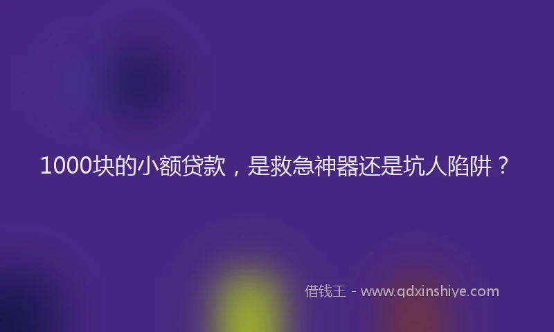 1000块的小额贷款，是救急神器还是坑人陷阱？