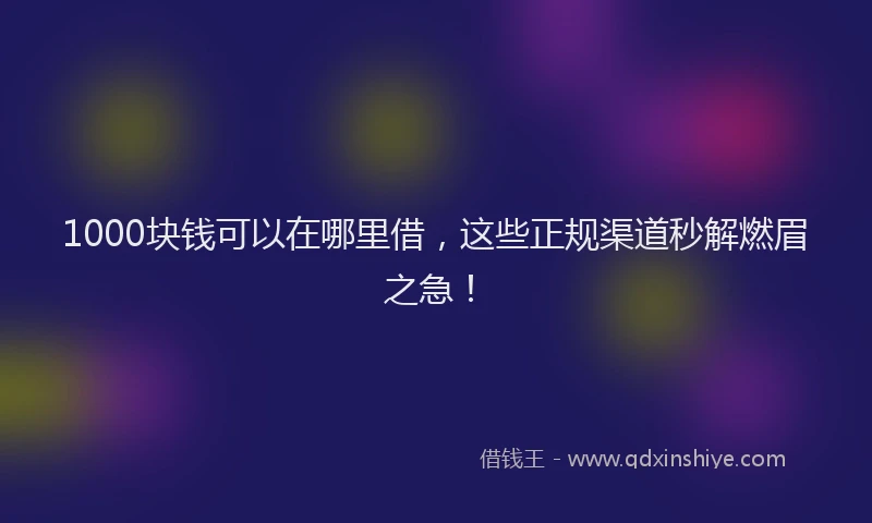1000块钱可以在哪里借，这些正规渠道秒解燃眉之急！