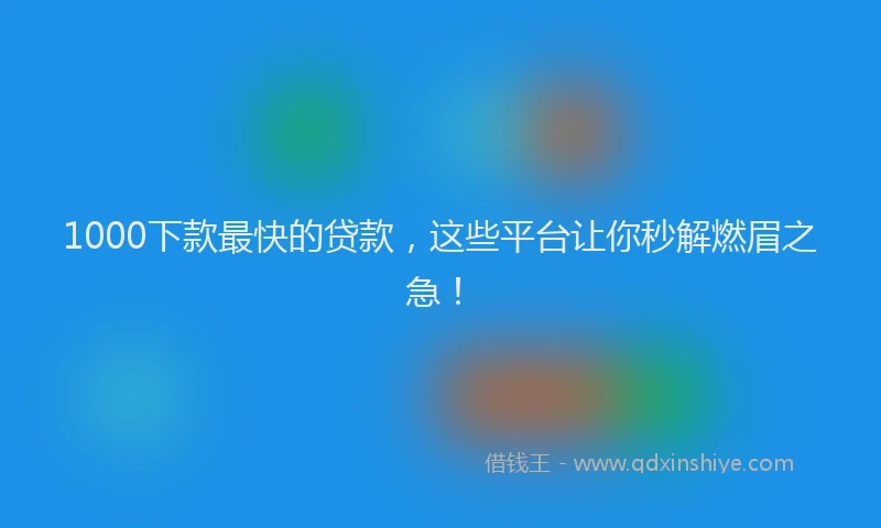 1000下款最快的贷款，这些平台让你秒解燃眉之急！