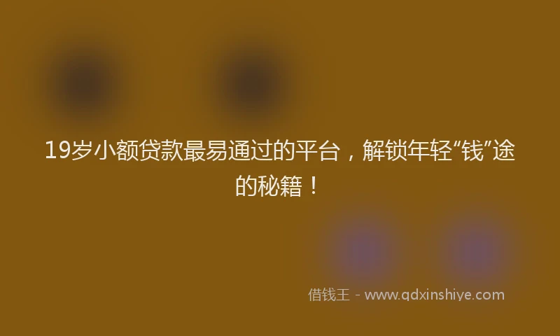 19岁小额贷款最易通过的平台，解锁年轻“钱”途的秘籍！