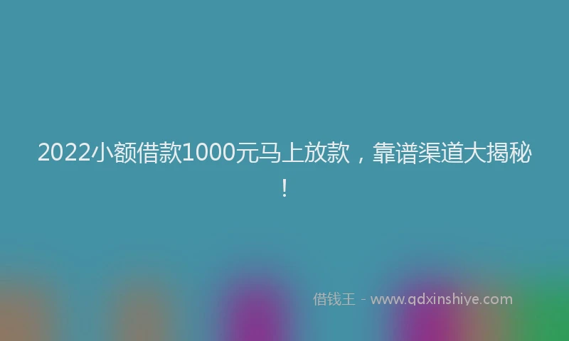 2022小额借款1000元马上放款，靠谱渠道大揭秘！