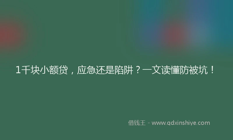 1千块小额贷，应急还是陷阱？一文读懂防被坑！