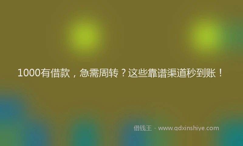 1000有借款，急需周转？这些靠谱渠道秒到账！