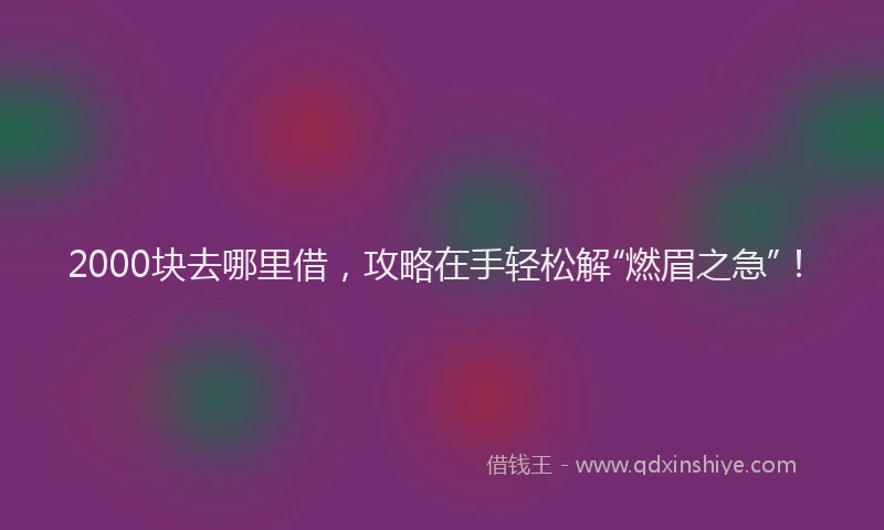 2000块去哪里借，攻略在手轻松解“燃眉之急”！
