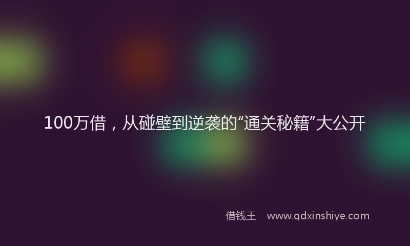 100万借，从碰壁到逆袭的“通关秘籍”大公开