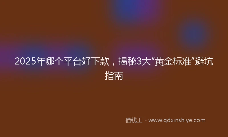 2025年哪个平台好下款，揭秘3大“黄金标准”避坑指南
