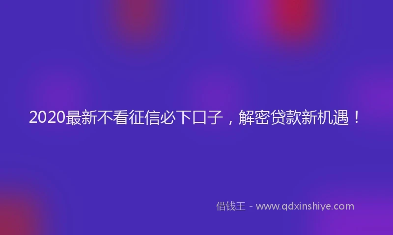 2020最新不看征信必下口子，解密贷款新机遇！