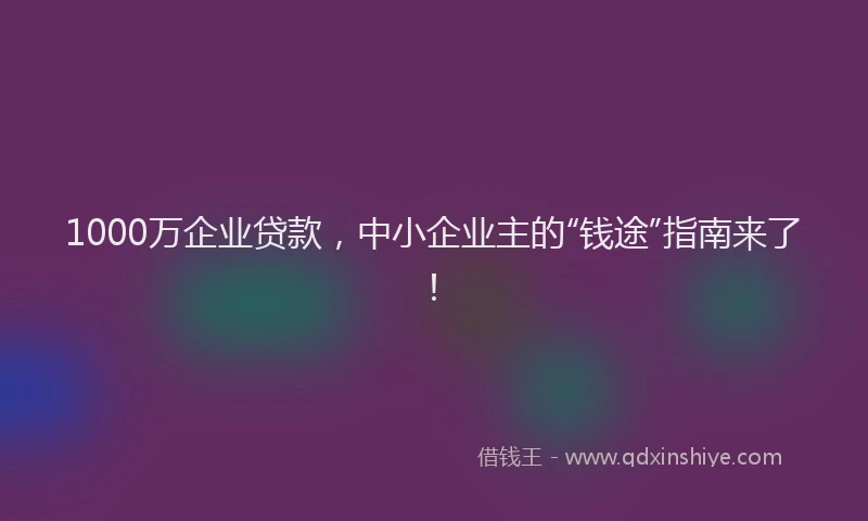 1000万企业贷款，中小企业主的“钱途”指南来了！