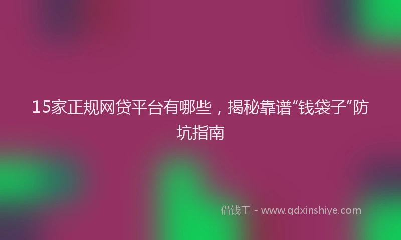 15家正规网贷平台有哪些，揭秘靠谱“钱袋子”防坑指南