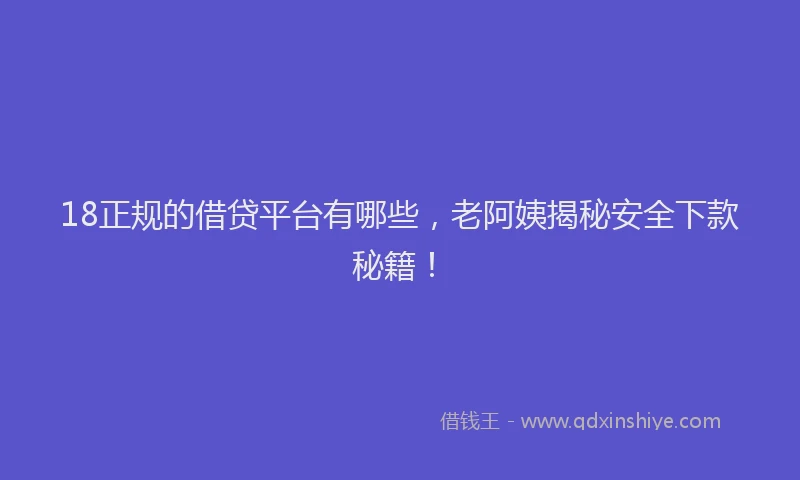 18正规的借贷平台有哪些，老阿姨揭秘安全下款秘籍！