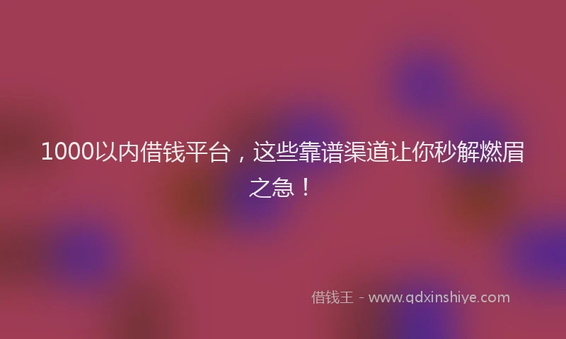 1000以内借钱平台，这些靠谱渠道让你秒解燃眉之急！