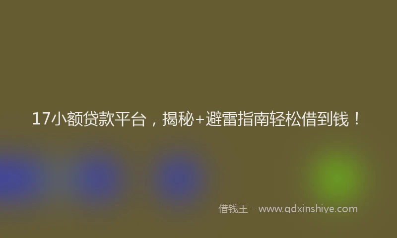 17小额贷款平台，揭秘+避雷指南轻松借到钱！
