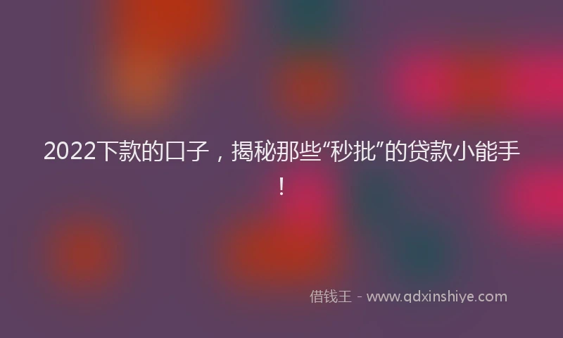 2022下款的口子，揭秘那些“秒批”的贷款小能手！