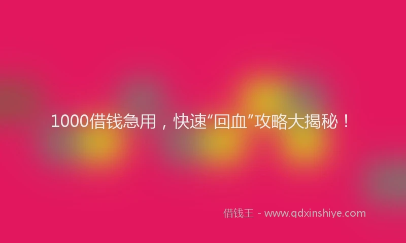 1000借钱急用，快速“回血”攻略大揭秘！